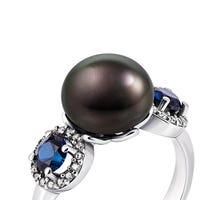 Серебряное кольцо с жемчугом, гидротермальными сапфирами и фианитами (1464ч/1р-PBLHS): купить