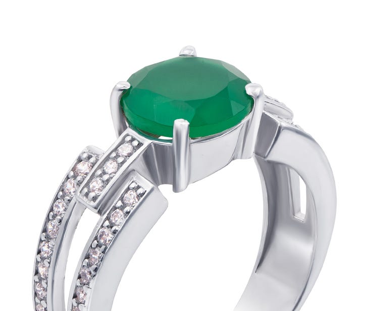 Серебряное кольцо с зеленым агатом и фианитами (1612/9р): цена