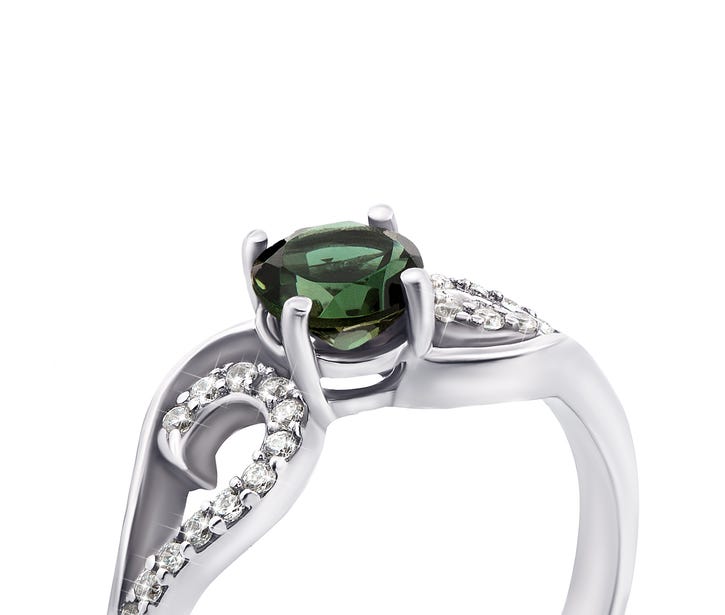 Серебряное кольцо с зеленым кварцем и фианитами (1936/9р): цена