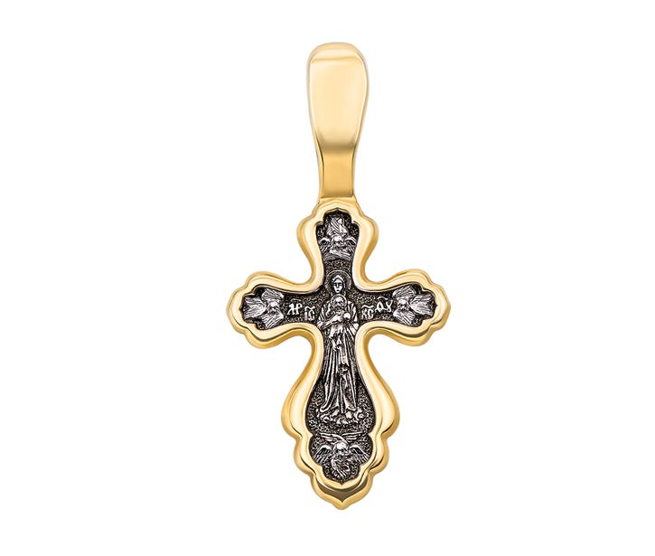 Серебряный крестик. Распятие Христа. Валаамская Икона Божией Матери (c31455/1): цена