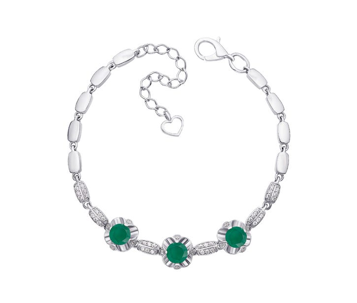 Срібний браслет з зеленим агатом і фіанітами (4110р): купить