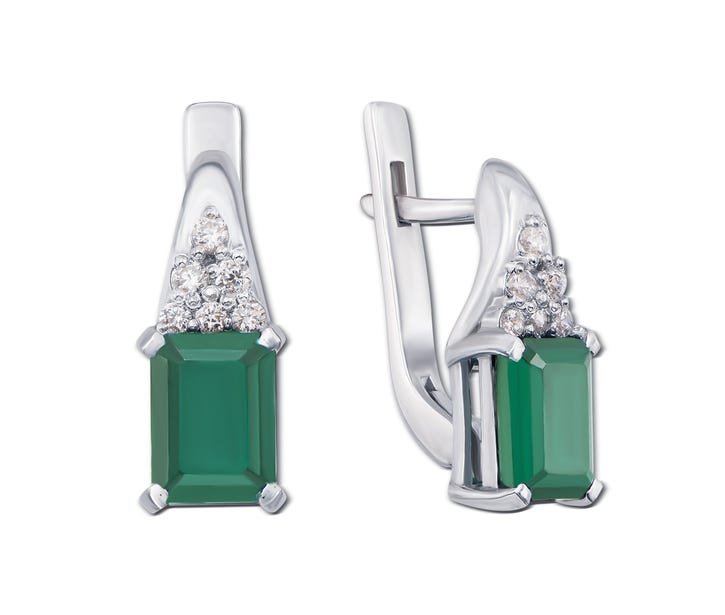 Срібні сережки з зеленим агатом і фіанітами (2155/9р): купить