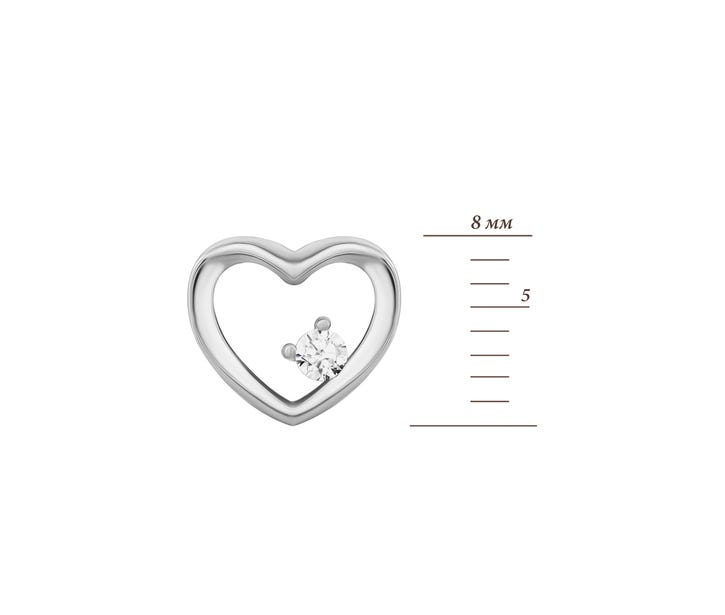 Серебряные пуссеты Сердце с фианитом (B01770): купить