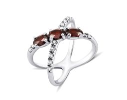 Серебряное кольцо с гранатом и фианитами (1398/1р-GARN)