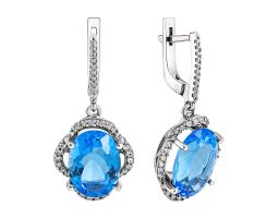 Серебряные серьги-подвески с танзанитом и фианитами (2151/1р-QTANZ)