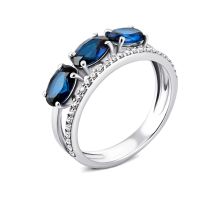 Серебряное кольцо с гидротермальным сапфиром и фианитами (1408/1р-HSPH)