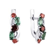 Серебряные серьги с гранатом и зеленым кварцем (2909/9р-GARNQG)