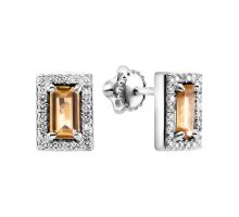 Серебряные серьги-пусеты с цитрином и фианитами (2490/1р-CITR)