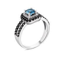 Срібна каблучка з кварцом London blue і фіанітами (1546/1р-QLB)