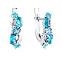 Срібні сережки з блакитним кварцом, кварцом London blue і фіанітами (2909/9р-QLBQS)