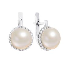 Срібні сережки з перлами і фіанітами (2262/9р-PWT)