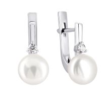 Срібні сережки з перлами і фіанітами (2434/1р-PWT)