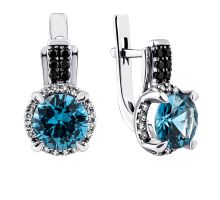 Срібні сережки з кварцом London blue і фіанітами (2140/1р-QLB)