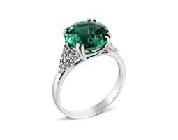 Серебряное кольцо с зеленым кварцем и фианитами (1608/1р-QGR)