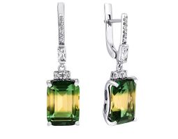 Срібні сережки-підвіски з кварцом green yellow і фіанітами (2373/1р-QGRYE)