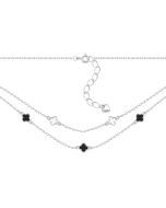 Серебряное колье Клевер с ониксом и перламутром (FN3964)