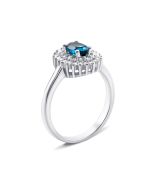 Серебряное кольцо с лондон-топазом и фианитами (Тд0050/топld-R)