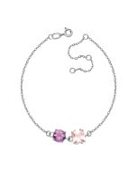 Серебряный браслет с морганитом и аметистом (б1302Rh)