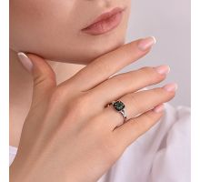 Серебряное кольцо с зеленым кварцем и фианитами (1563/1р-QGR): купить