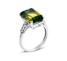 Срібна каблучка з кварцом green yellow і фіанітами (1656/1р-QGRYE)