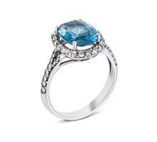 Срібна каблучка з кварцом London blue і фіанітами (1506/1р-QLB)
