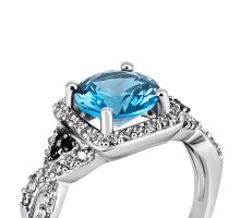 Срібна каблучка з кварцом London blue і фіанітами (1554чб/1р-QLB): купить
