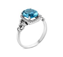 Срібна каблучка з кварцом London blue і фіанітами (1586/1р-QLB)