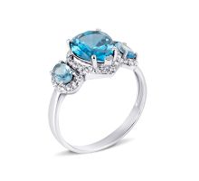 Срібна каблучка з кварцом London blue і фіанітами (1748/1р-QLB)