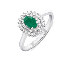 Серебряное кольцо с зеленым агатом и фианитами (Тд0050/агат-R): купить