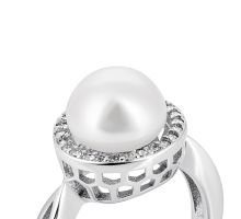 Серебряное кольцо с жемчугом и фианитами (PSS0249R): купить