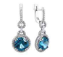 Срібні сережки-підвіски з кварцом London blue та фіанітами (2164/1р-QLB)
