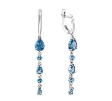 Срібні сережки-підвіски з кварцом London blue та фіанітами (2274/1р-QLB)