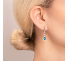 Срібні сережки-підвіски з кварцом London blue та фіанітами (2390/1р-QLB): купить