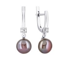 Срібні сережки-підвіски з перлами і фіанітами (2436чб/1р-PBL)