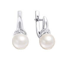 Срібні сережки з перлами і фіанітами (2443/1р-PWT)