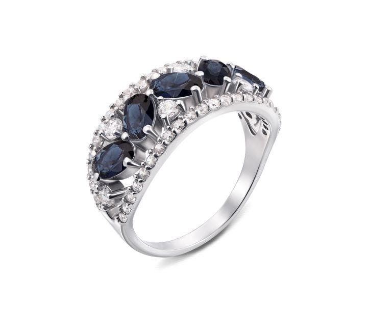 Серебряное кольцо с сапфиром и фианитами (1601/9р): купить
