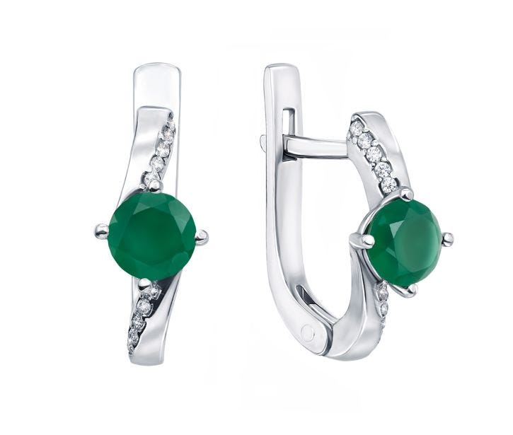Срібні сережки з зеленим агатом і фіанітами (2167/9р): купить