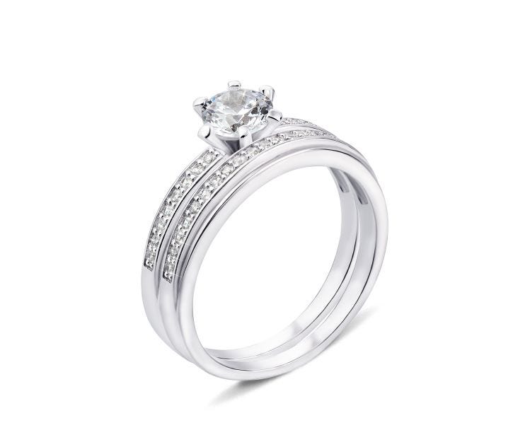 Наборное двойное серебряное кольцо с фианитами (GR0025-R): купить