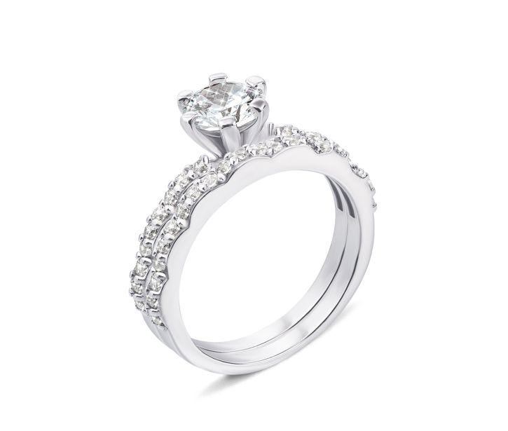 Наборное двойное серебряное кольцо с фианитами (GR0023-R): купить