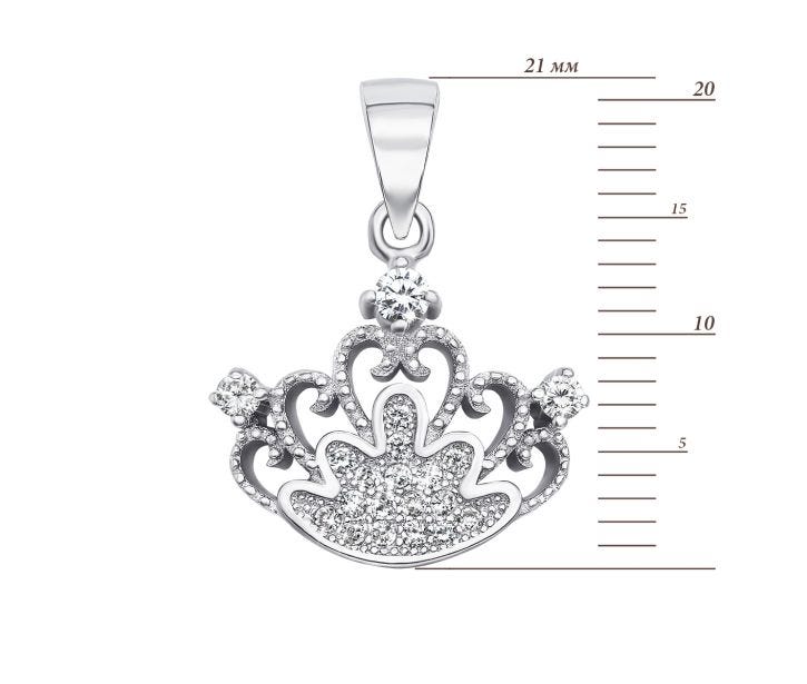 Срібна підвіска «Корона» з фіанітами (SA8860-P/12/1): недорого