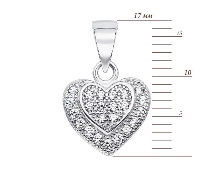 Срібна підвіска «Серце» з фіанітами (SA9128-P/12/1): цена