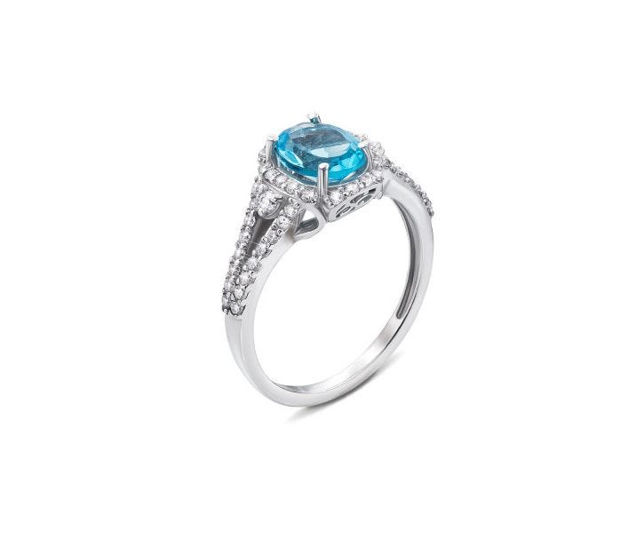 Серебряное кольцо с голубым кварцем и фианитами (1750/9р-QSWB): купить