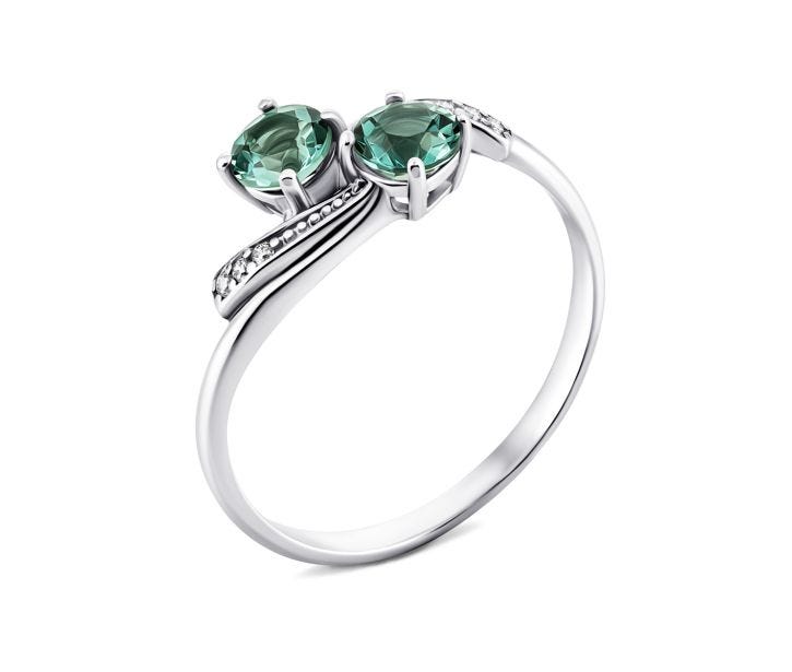 Серебряное кольцо с зеленым кварцем и фианитами (1940/9р-QGR)