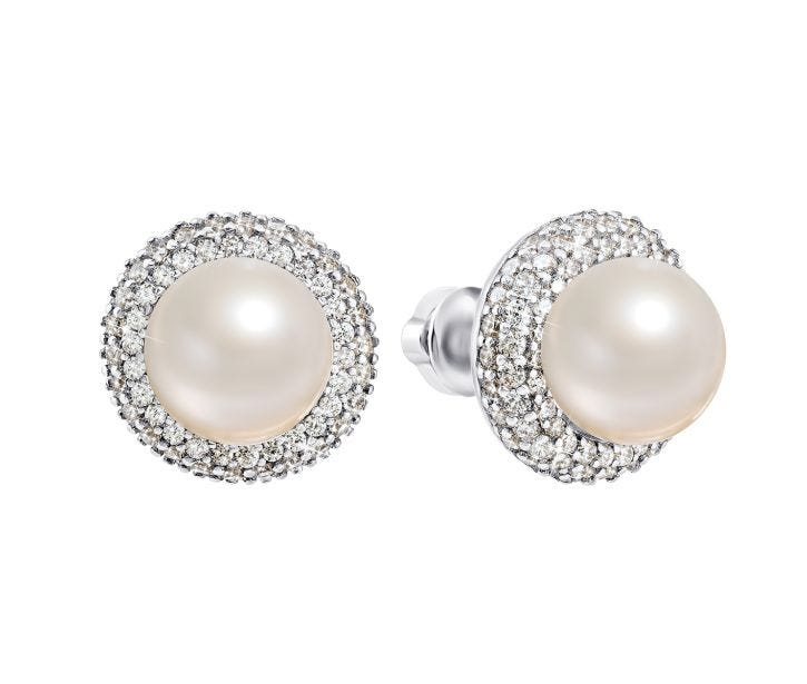 Срібні пусети з перлами і фіанітами (2270/9р-PWT): купить