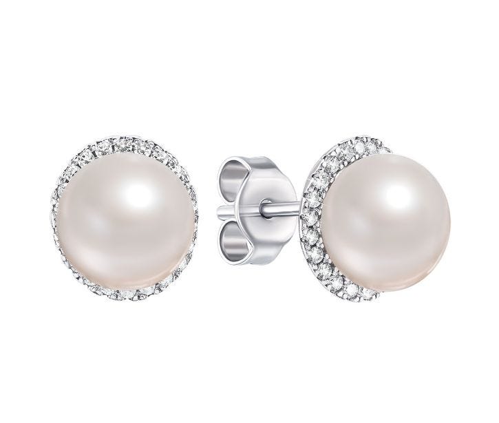 Срібні пусети з перлами і фіанітами (PSS1075ES)