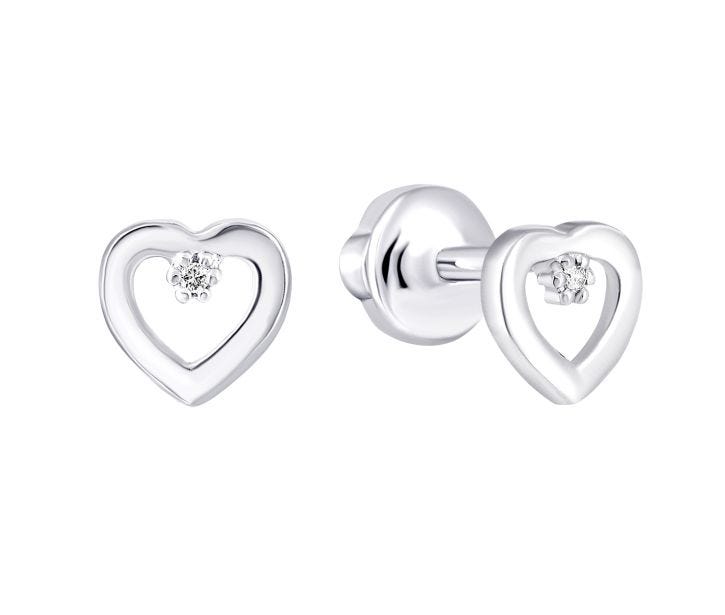 Срібні пусети Серце з діамантами (2408/1р-BR)