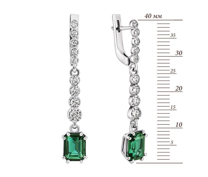 Срібні сережки-підвіски з зеленим кварцом і фіанітами (2998/9р-QGR): цена