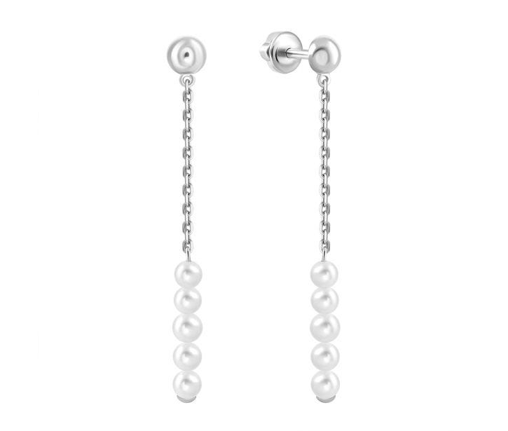 Срібні сережки-підвіски з перлами (2339/1р-PWT)