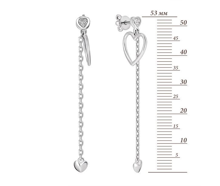 Срібні сережки-підвіски Сердця з фіанітами (СП728(зв)с): цена