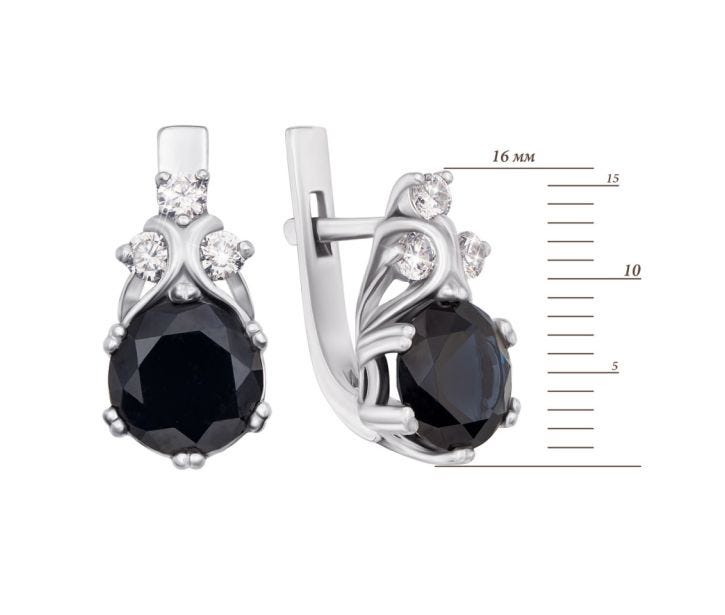 Срібні сережки з гідротермальним сапфіром і фіанітами (2313/9р-HSPH): купить